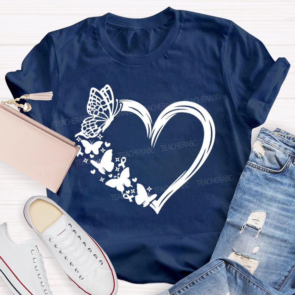 Heart With Butterfly Mental Health Matters Teacher T-Shirt