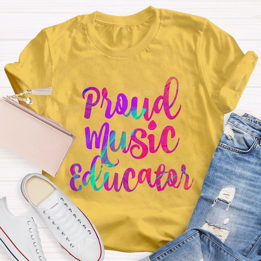 Proud Music Educator Colorful Tie-Dye Font Teacher T-shirt