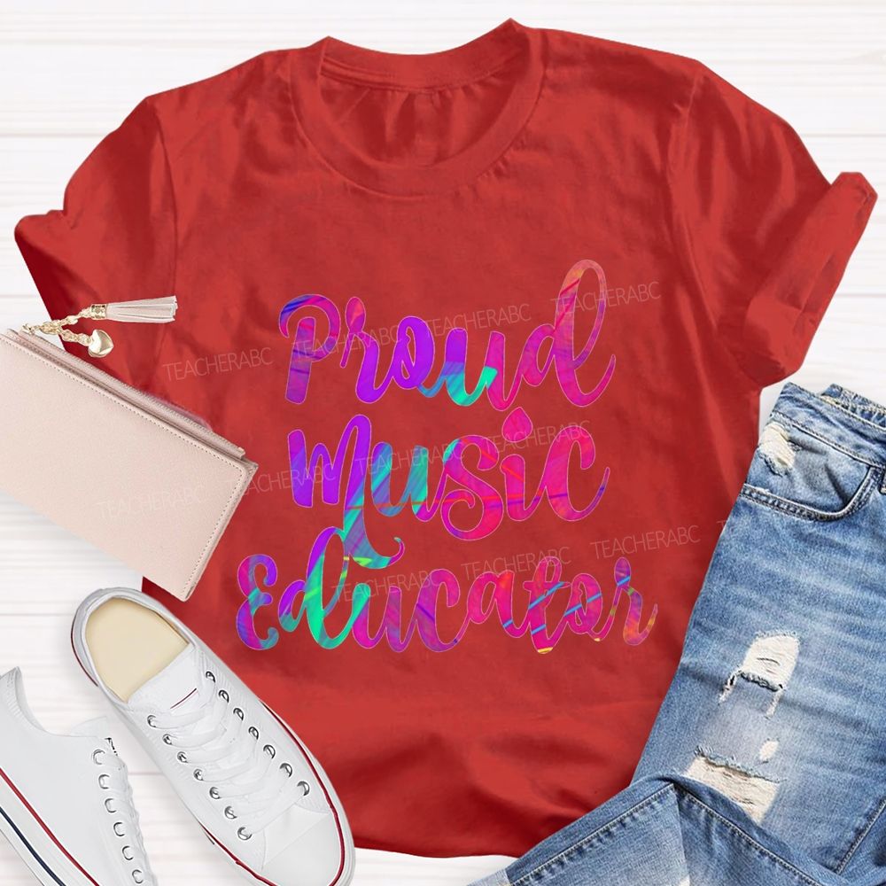 Proud Music Educator Colorful Tie-Dye Font Teacher T-shirt