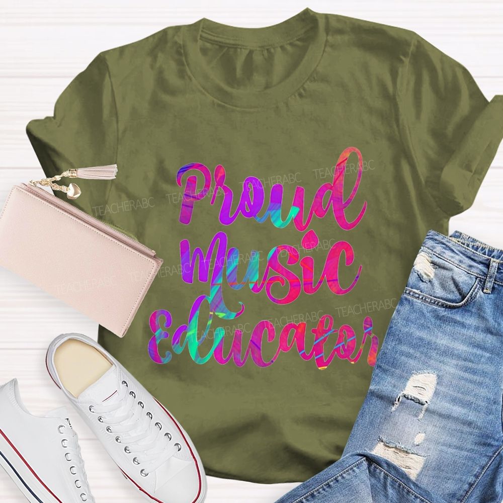 Proud Music Educator Colorful Tie-Dye Font Teacher T-shirt