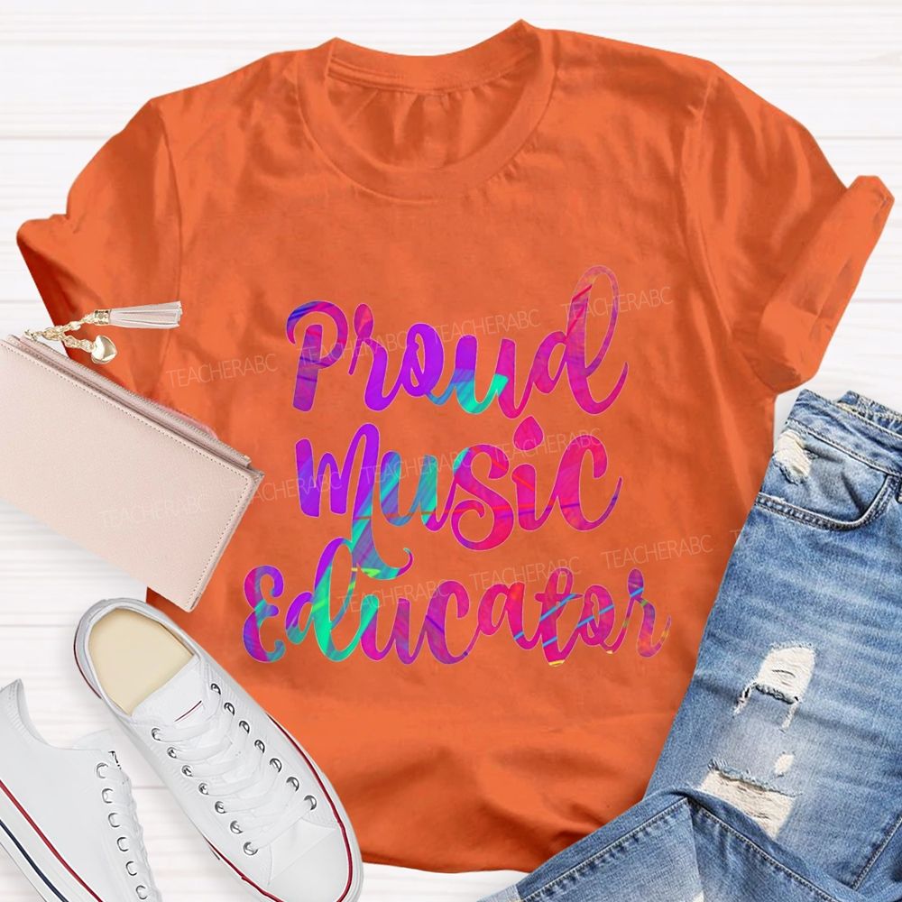 Proud Music Educator Colorful Tie-Dye Font Teacher T-shirt