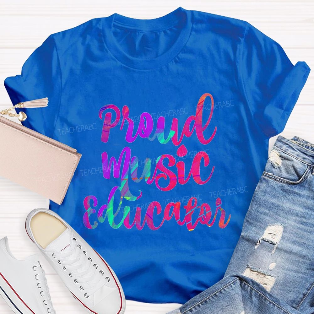 Proud Music Educator Colorful Tie-Dye Font Teacher T-shirt