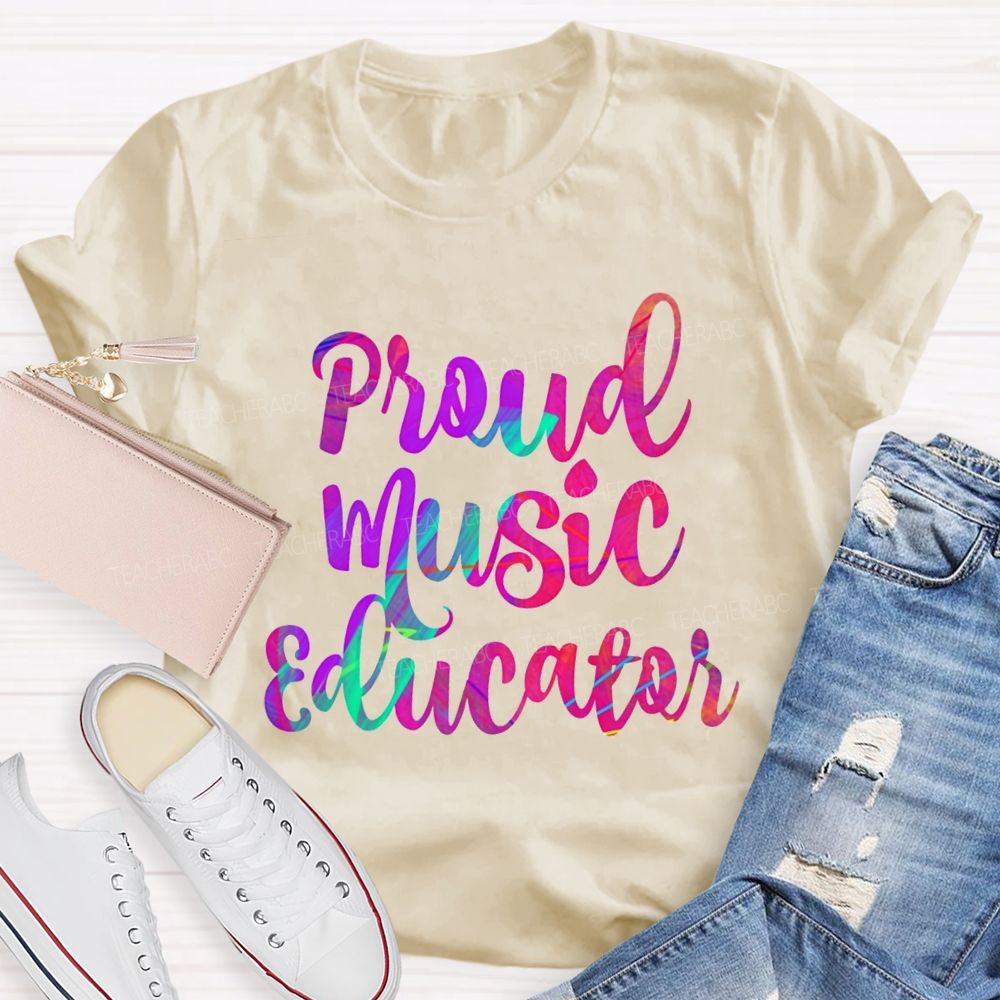 Proud Music Educator Colorful Tie-Dye Font Teacher T-shirt