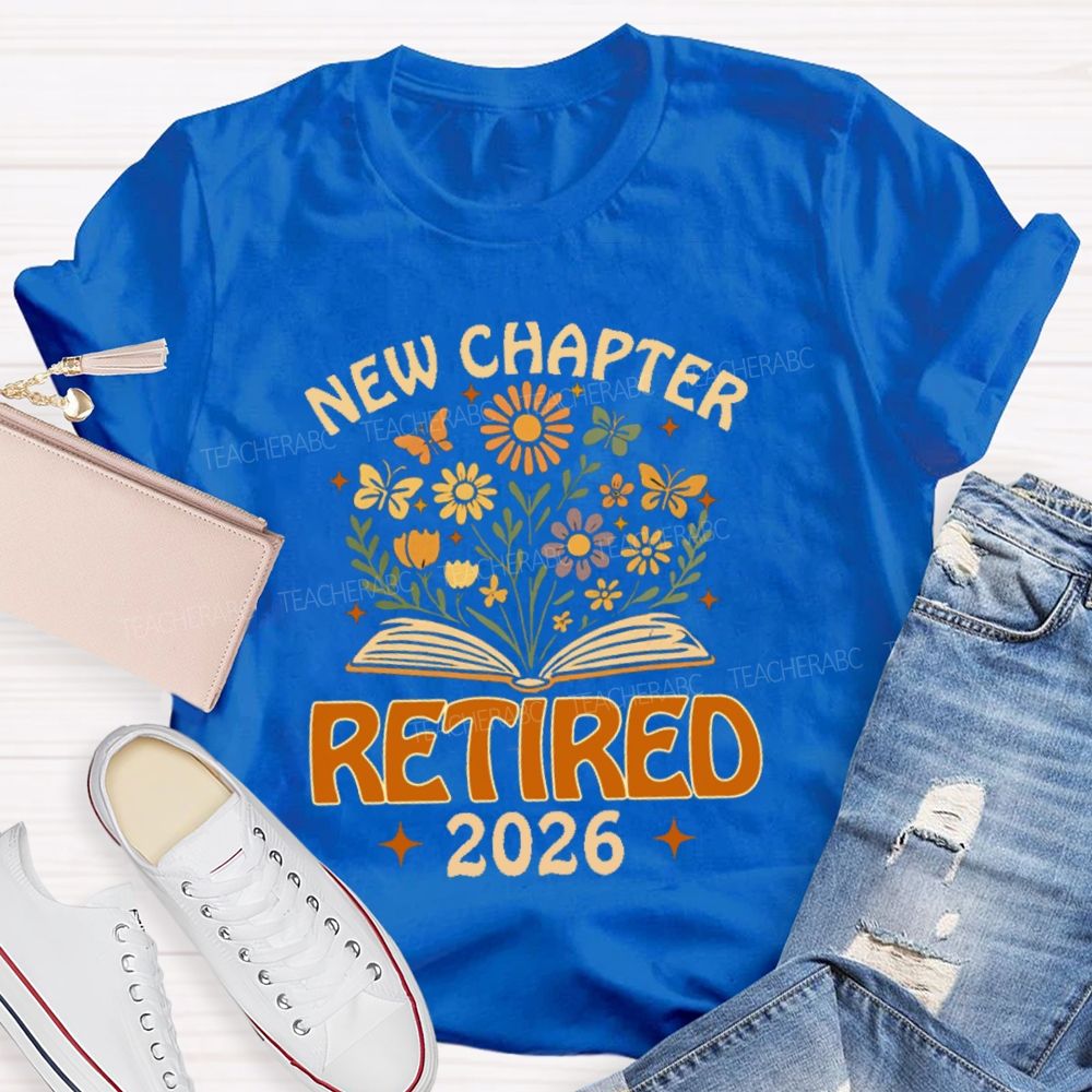 New Chapter Retired Flower Book 2026 Teacher T-Shirt