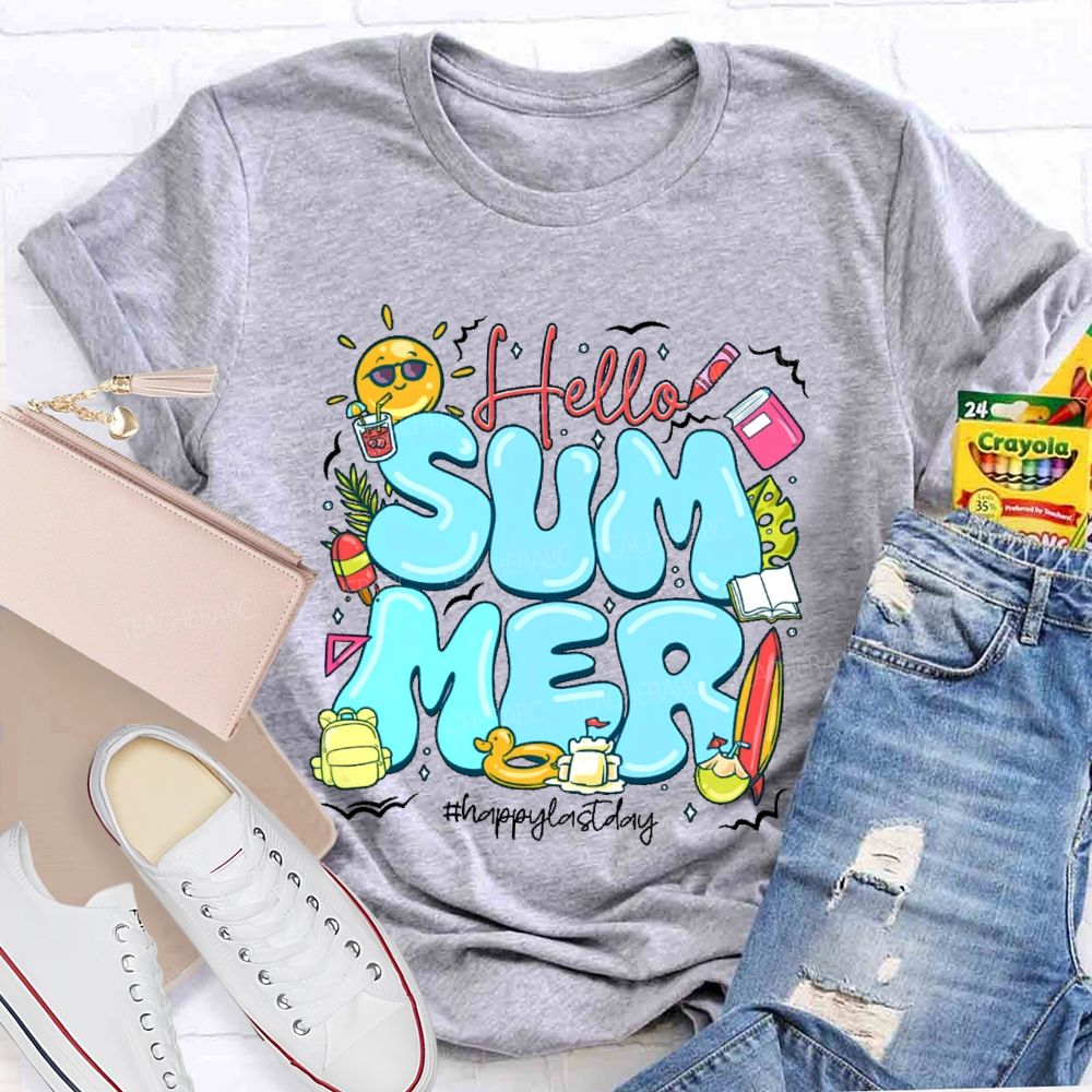 Hello Summer Happylastday Graphic Teacher T-shirt