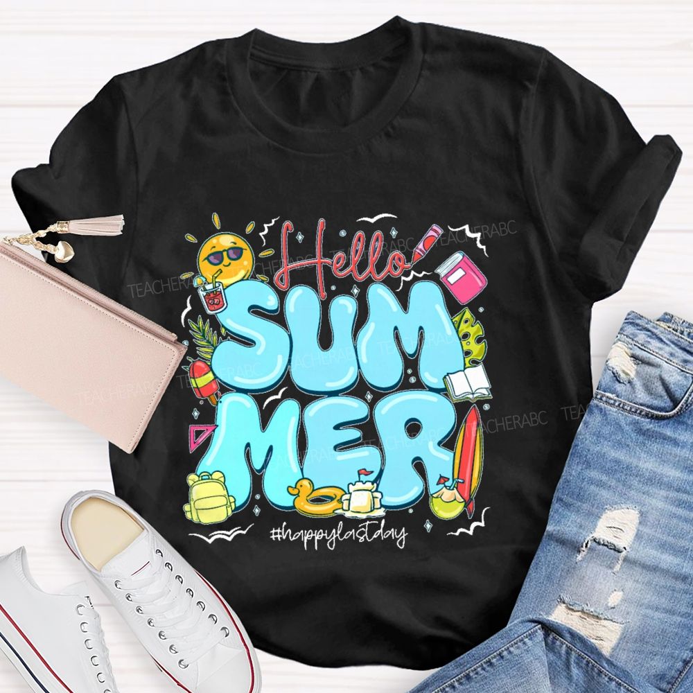 Hello Summer Happylastday Graphic Teacher T-shirt
