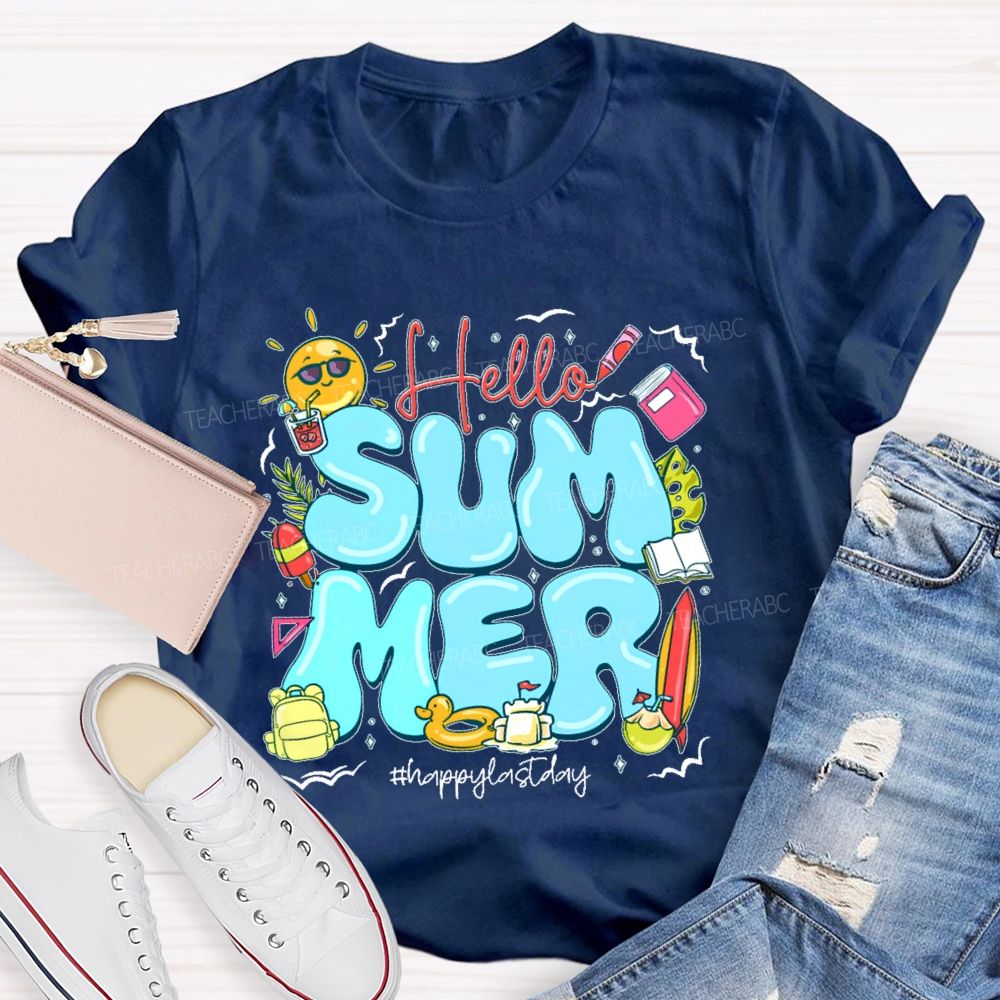 Hello Summer Happylastday Graphic Teacher T-shirt