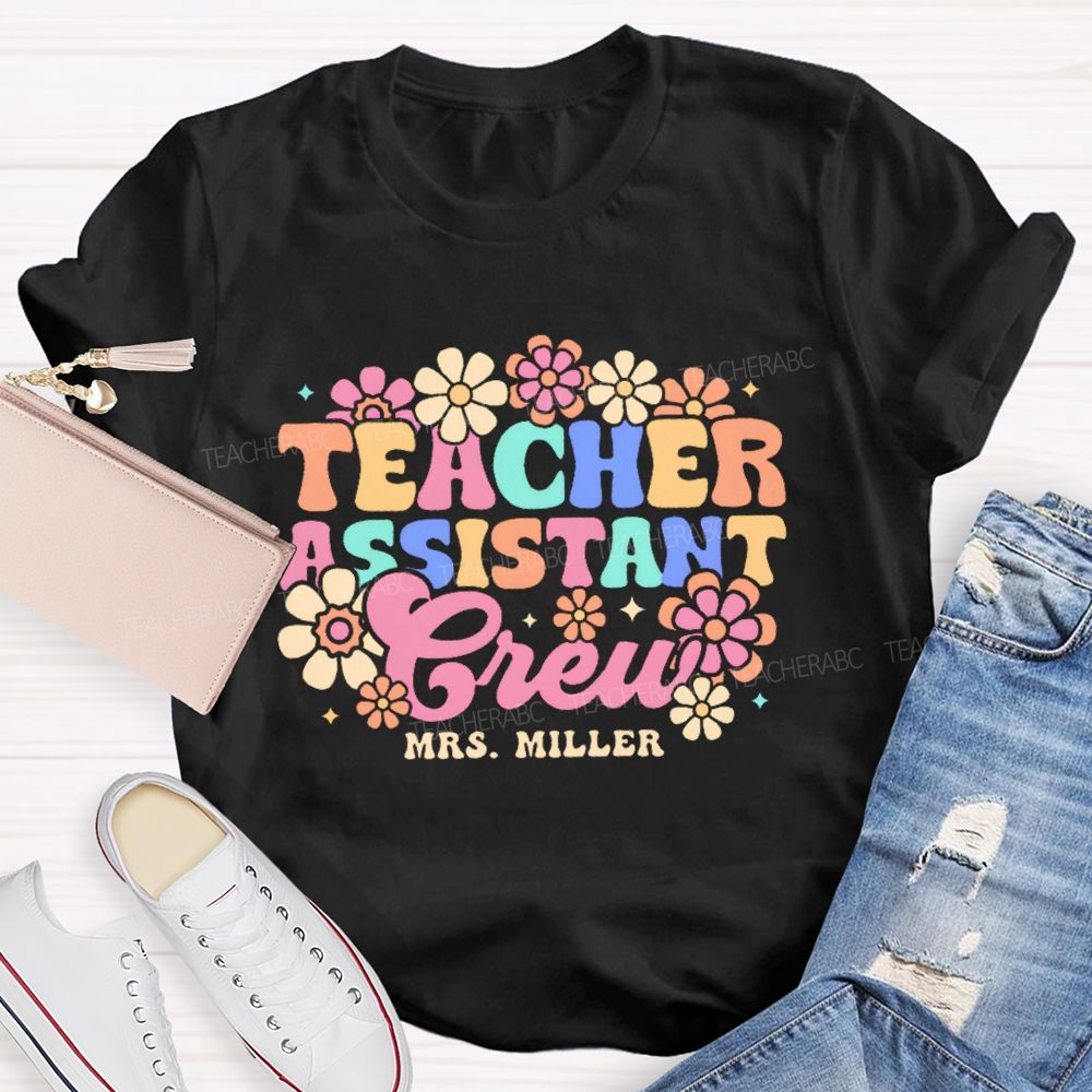 Personalized Name Teacher Assistant Crew Pattern Teacher T-shirt