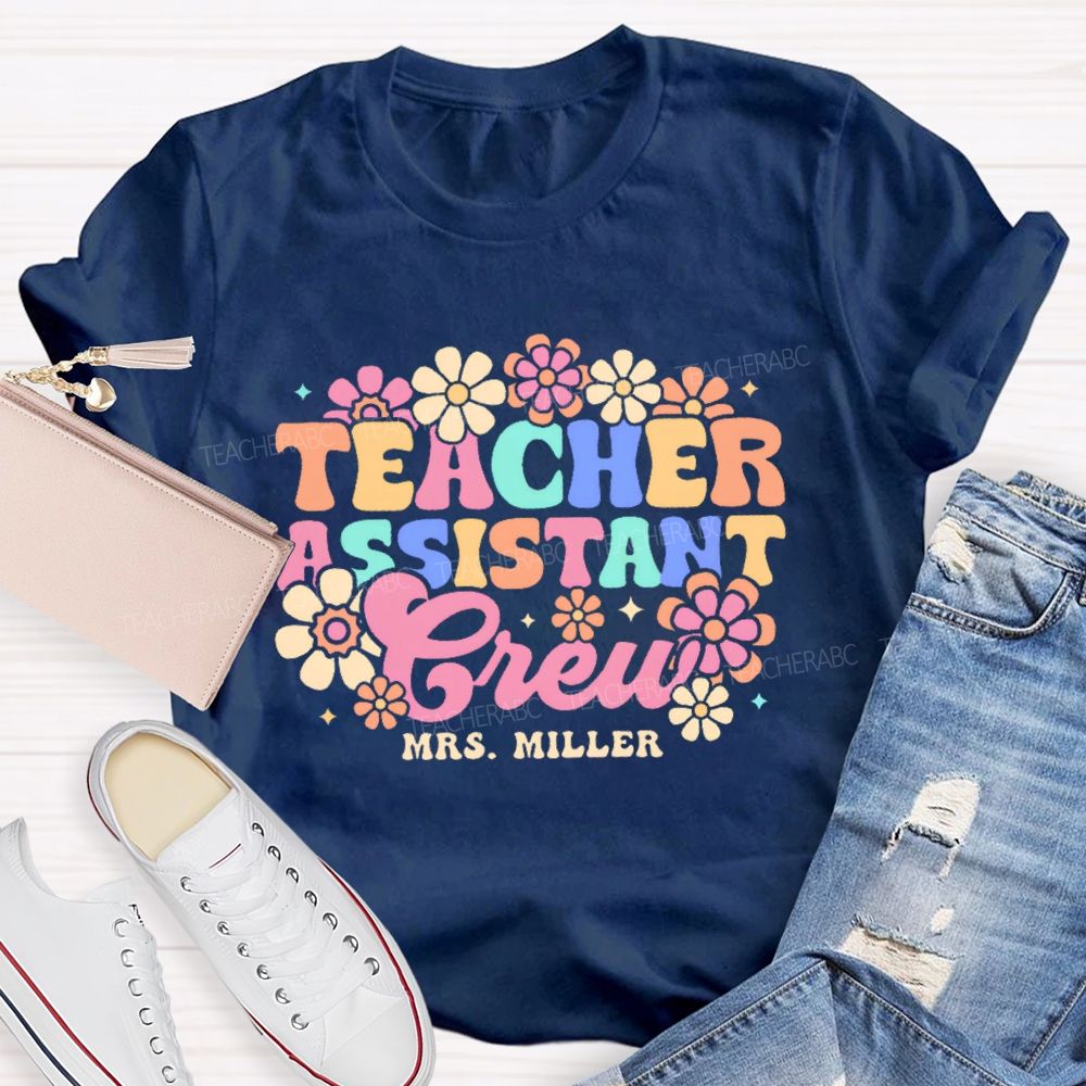 Personalized Name Teacher Assistant Crew Pattern Teacher T-shirt