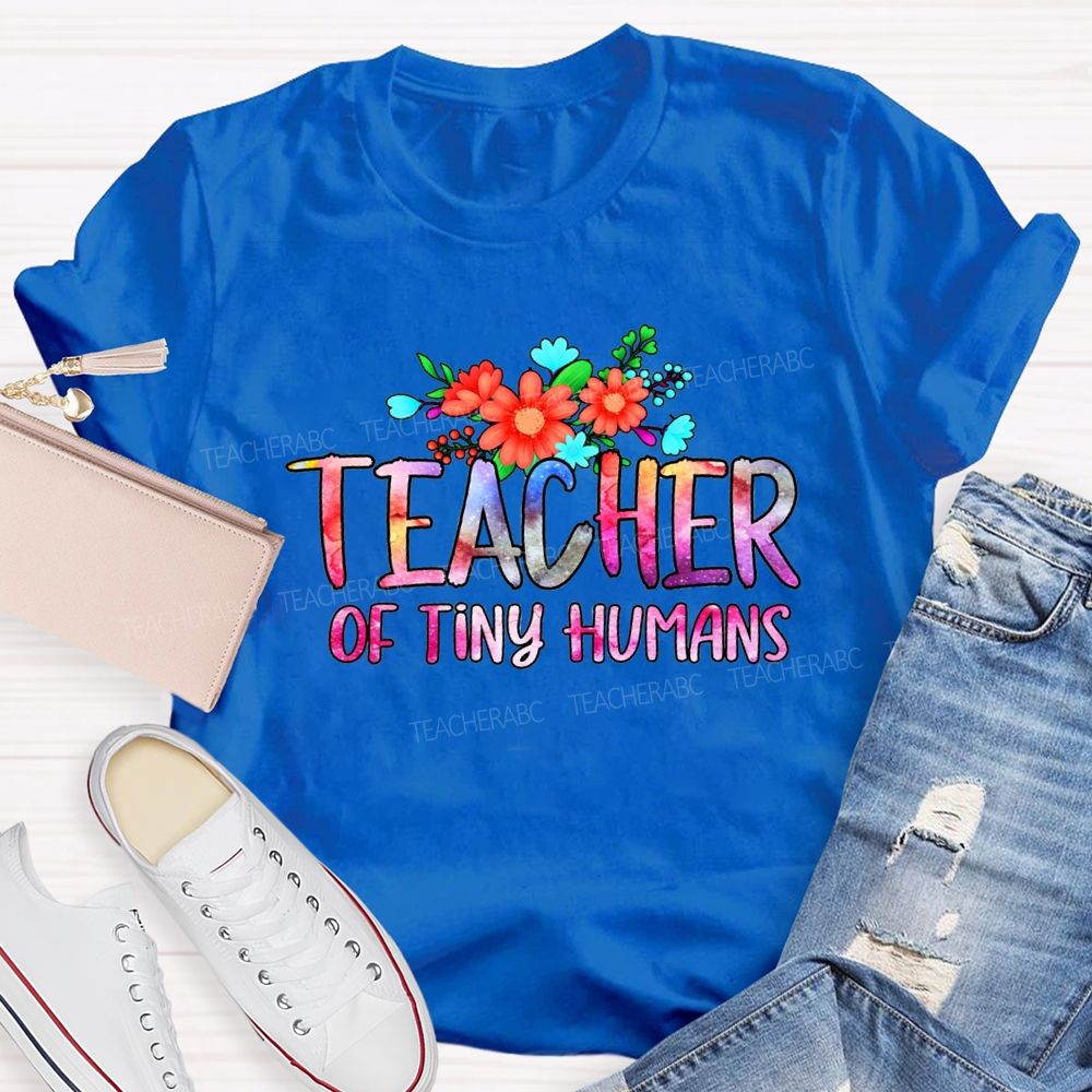 Teacher Of Tiny Humans Gradient Text And Flowers Teacher T-shirt