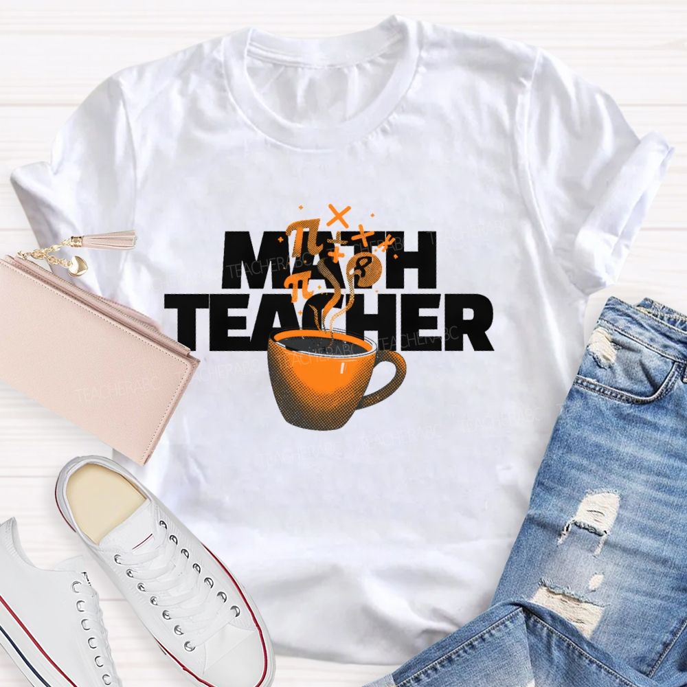 Math Teacher Coffee Pattern Teacher T-shirt