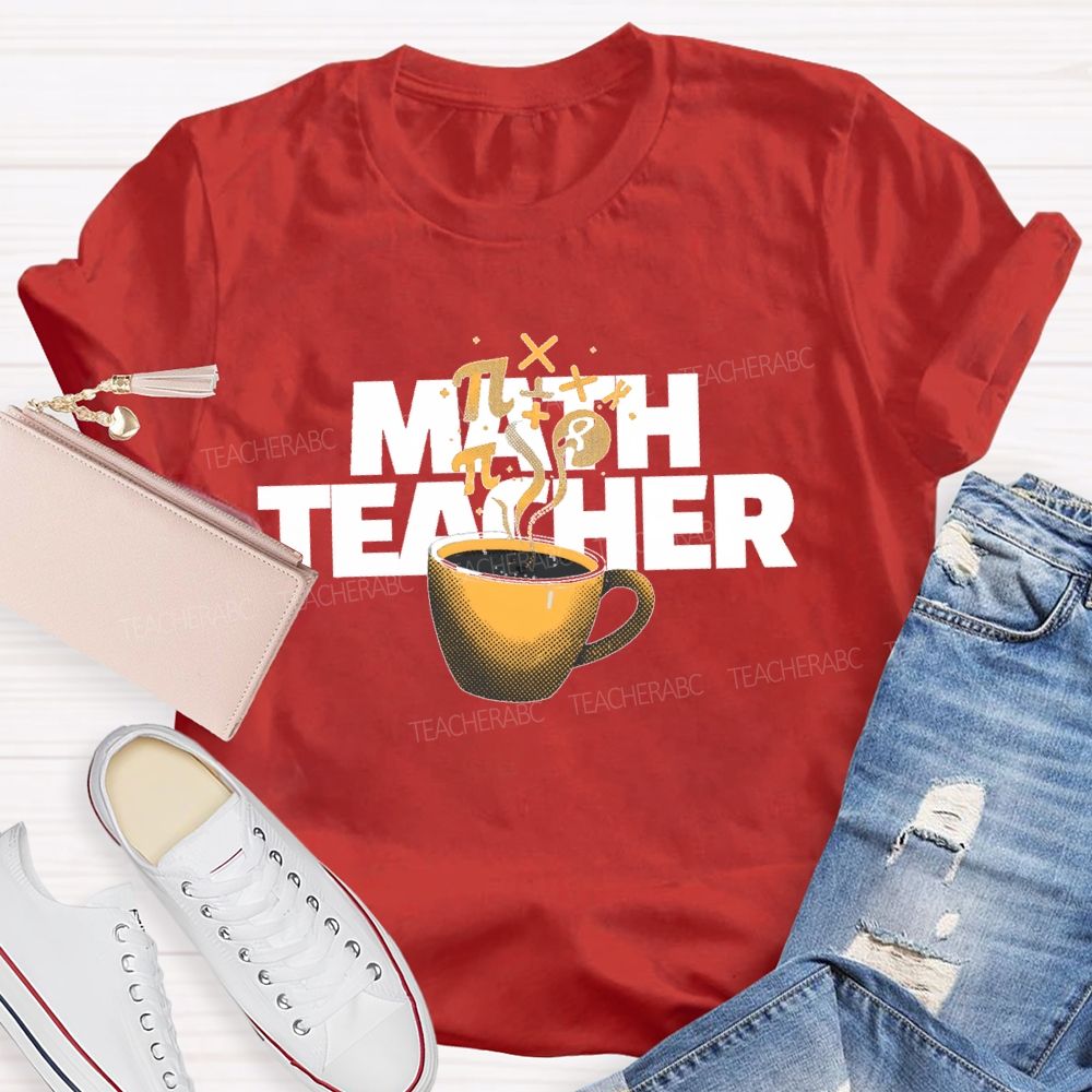 Math Teacher Coffee Pattern Teacher T-shirt