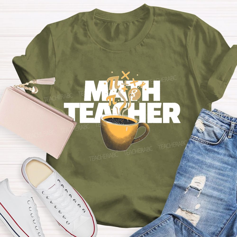 Math Teacher Coffee Pattern Teacher T-shirt