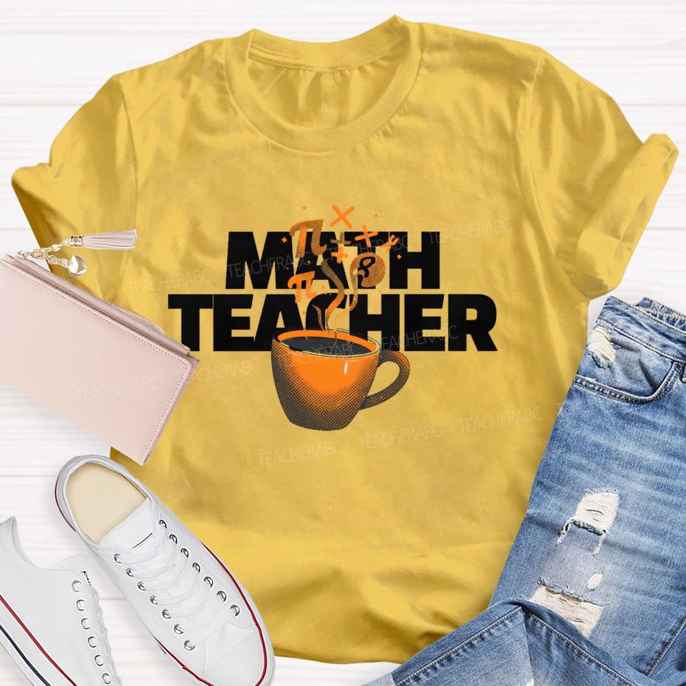 Math Teacher Coffee Pattern Teacher T-shirt