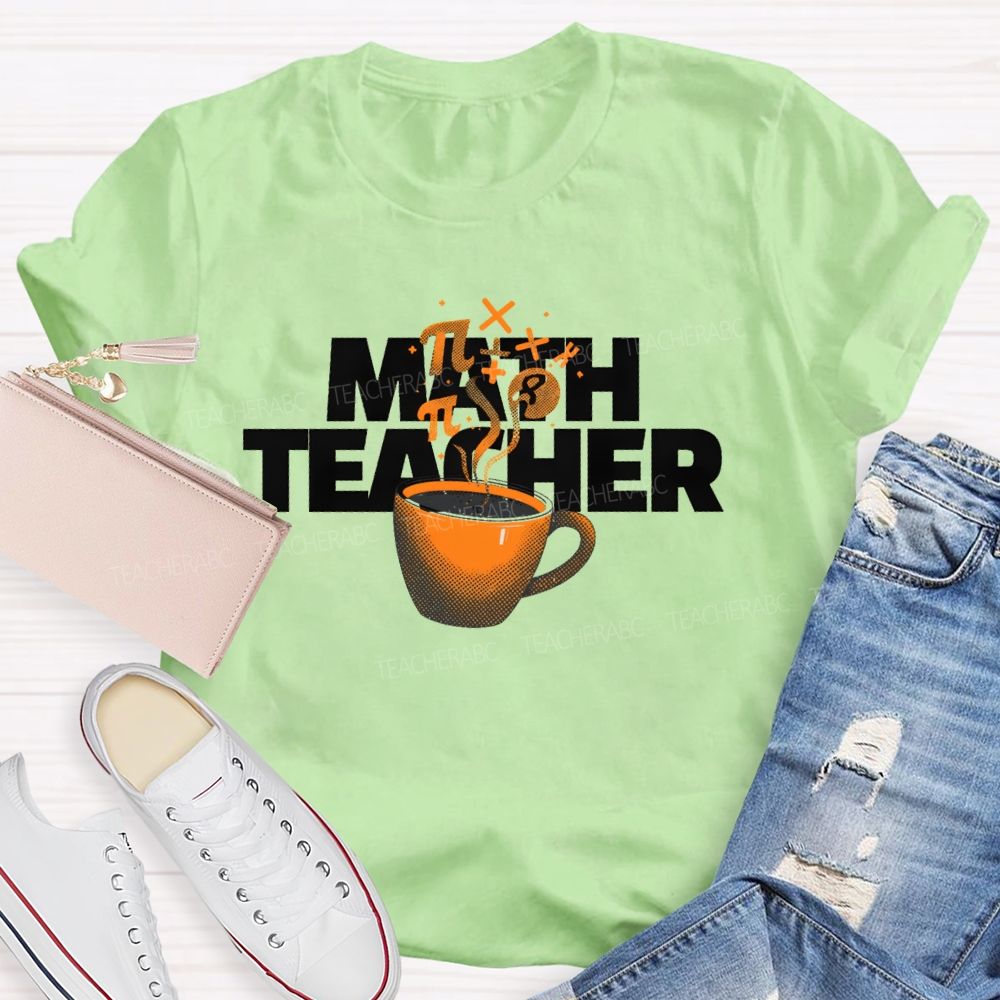 Math Teacher Coffee Pattern Teacher T-shirt