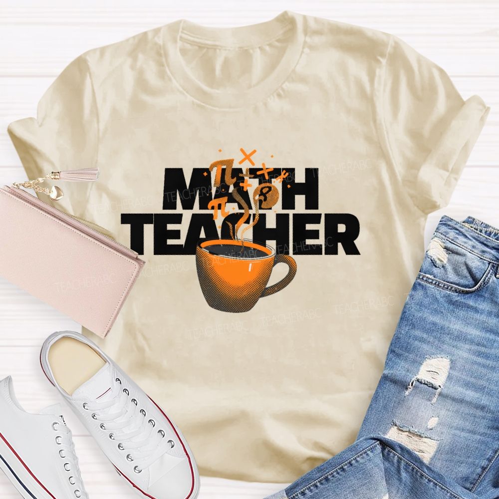 Math Teacher Coffee Pattern Teacher T-shirt
