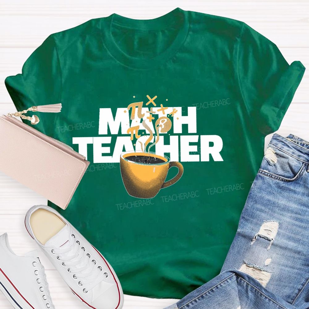 Math Teacher Coffee Pattern Teacher T-shirt