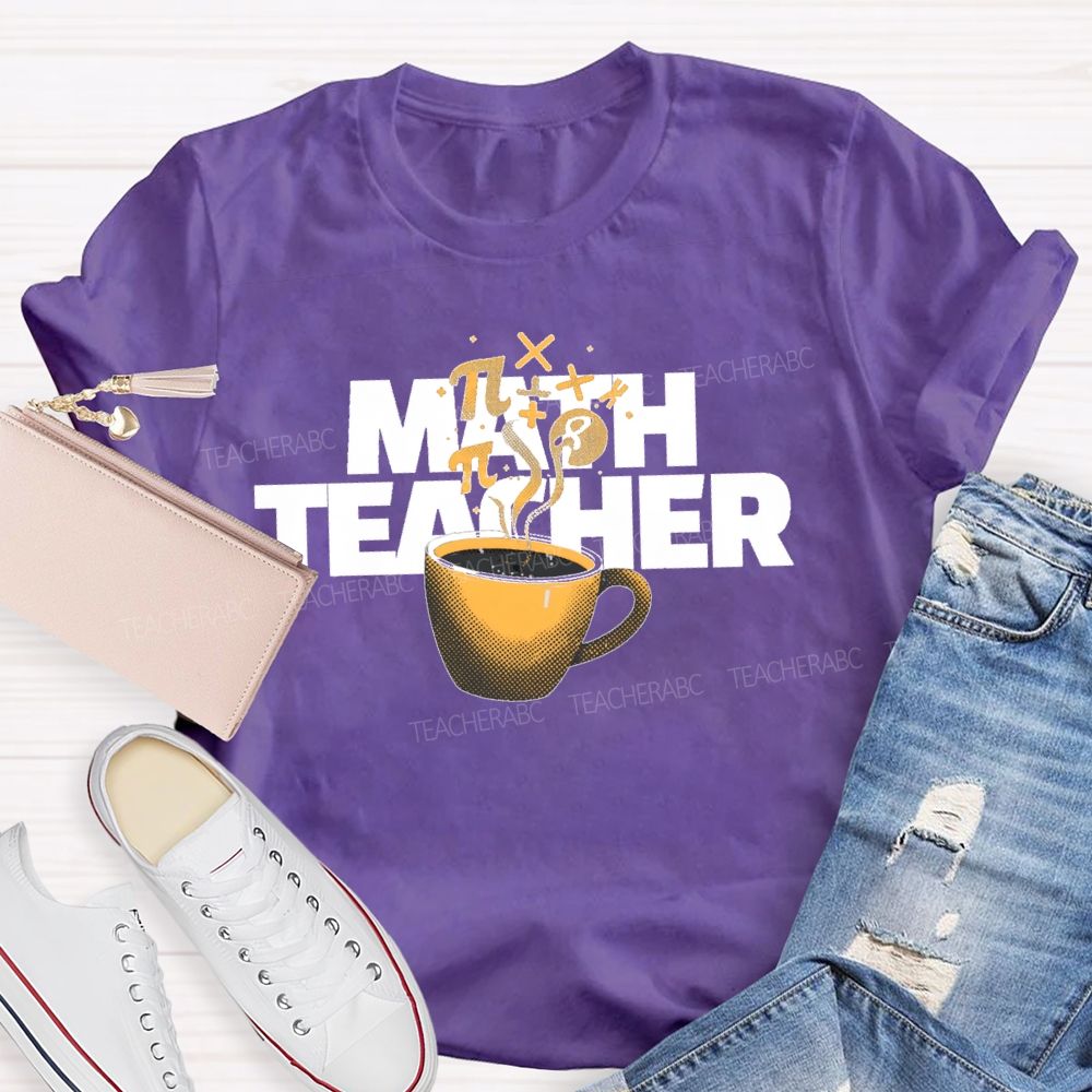 Math Teacher Coffee Pattern Teacher T-shirt