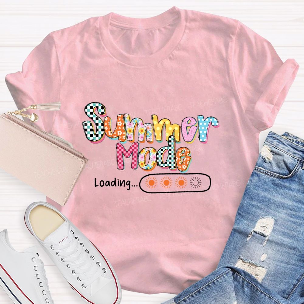 Summer Mode Loading Colored Font Teacher T-shirt