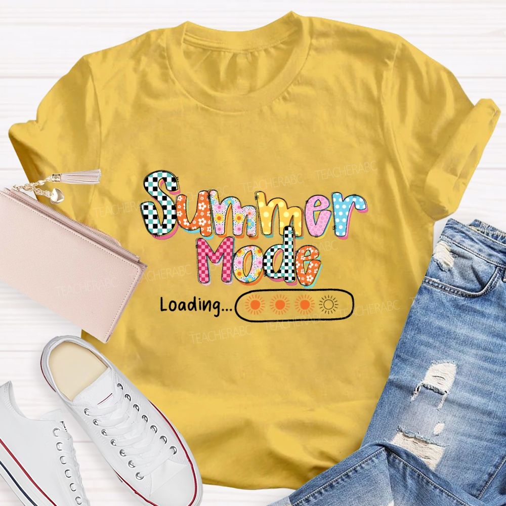 Summer Mode Loading Colored Font Teacher T-shirt