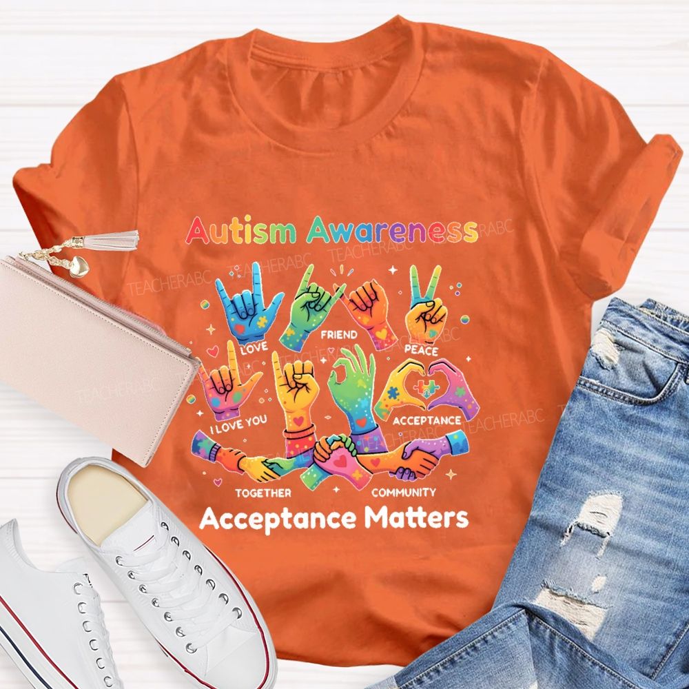 Autism Awareness Acceptance Matters Teacher T-shirt