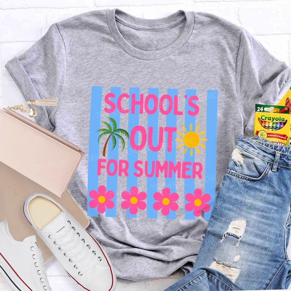 School's Out For Summer Strip Flower Teacher T-Shirt