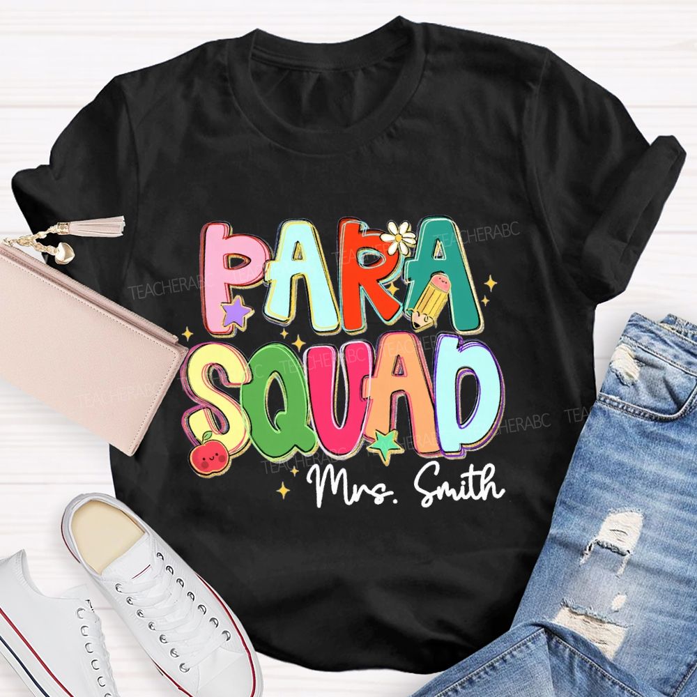 Personalized Name Para Squad Apple Star Pencil Teacher T-Shirt
