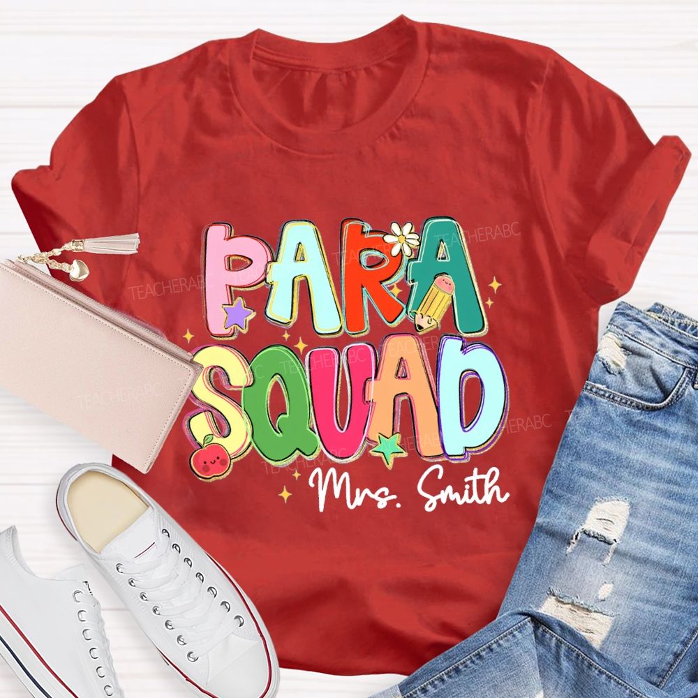 Personalized Name Para Squad Apple Star Pencil Teacher T-Shirt