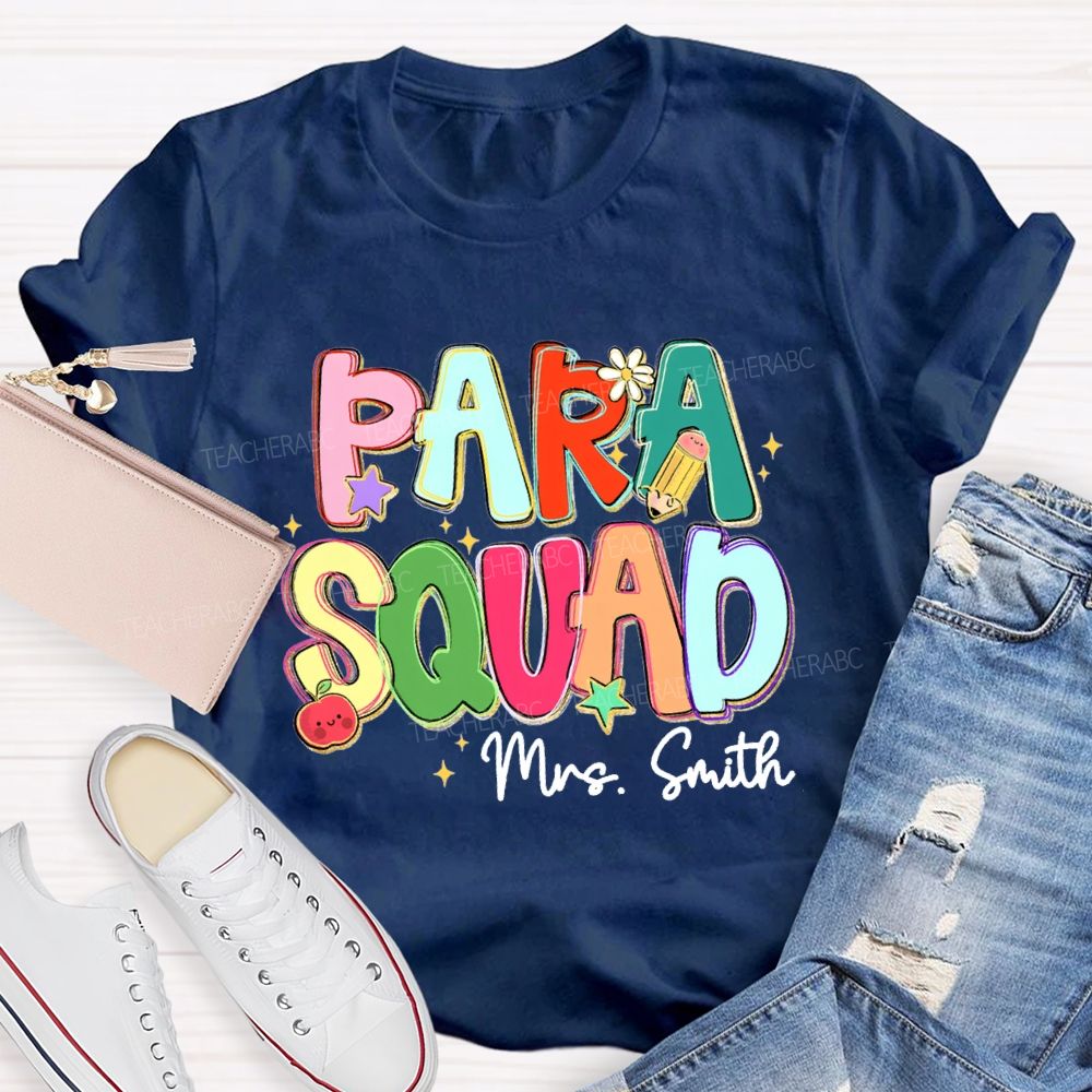 Personalized Name Para Squad Apple Star Pencil Teacher T-Shirt