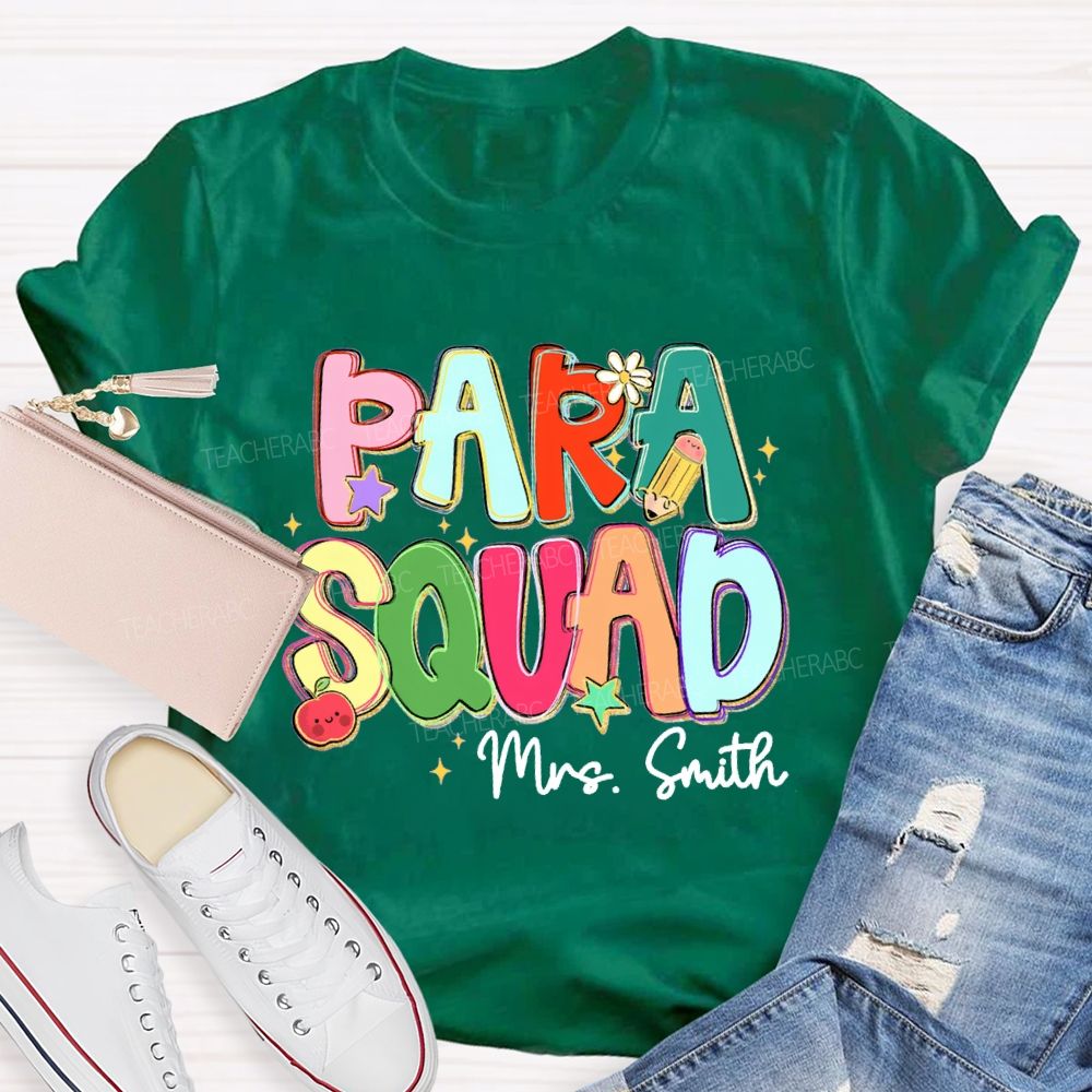 Personalized Name Para Squad Apple Star Pencil Teacher T-Shirt