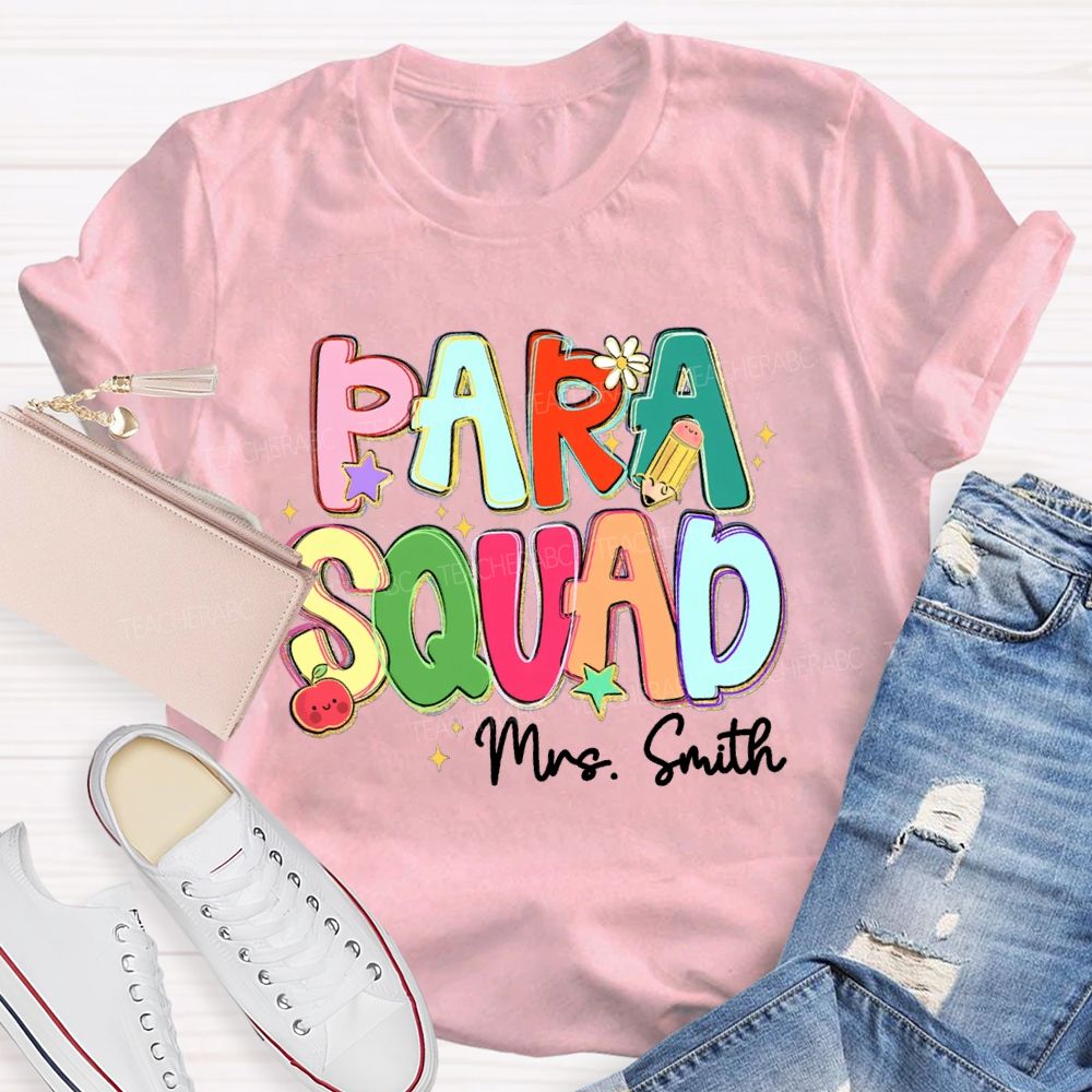 Personalized Name Para Squad Apple Star Pencil Teacher T-Shirt