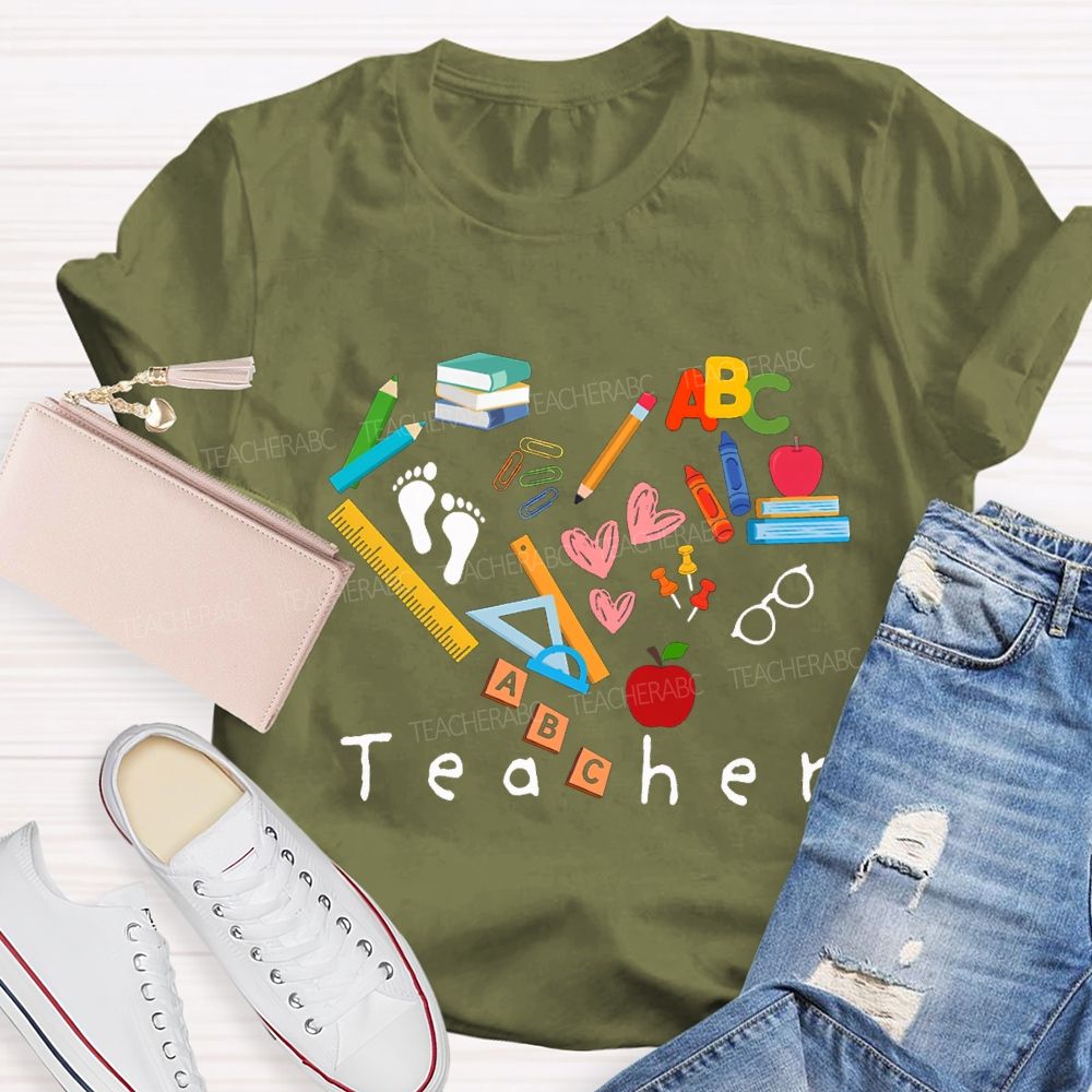 Teacher School Supplies And Heart Teacher T-shirt