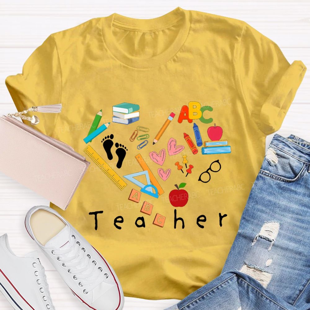 Teacher School Supplies And Heart Teacher T-shirt