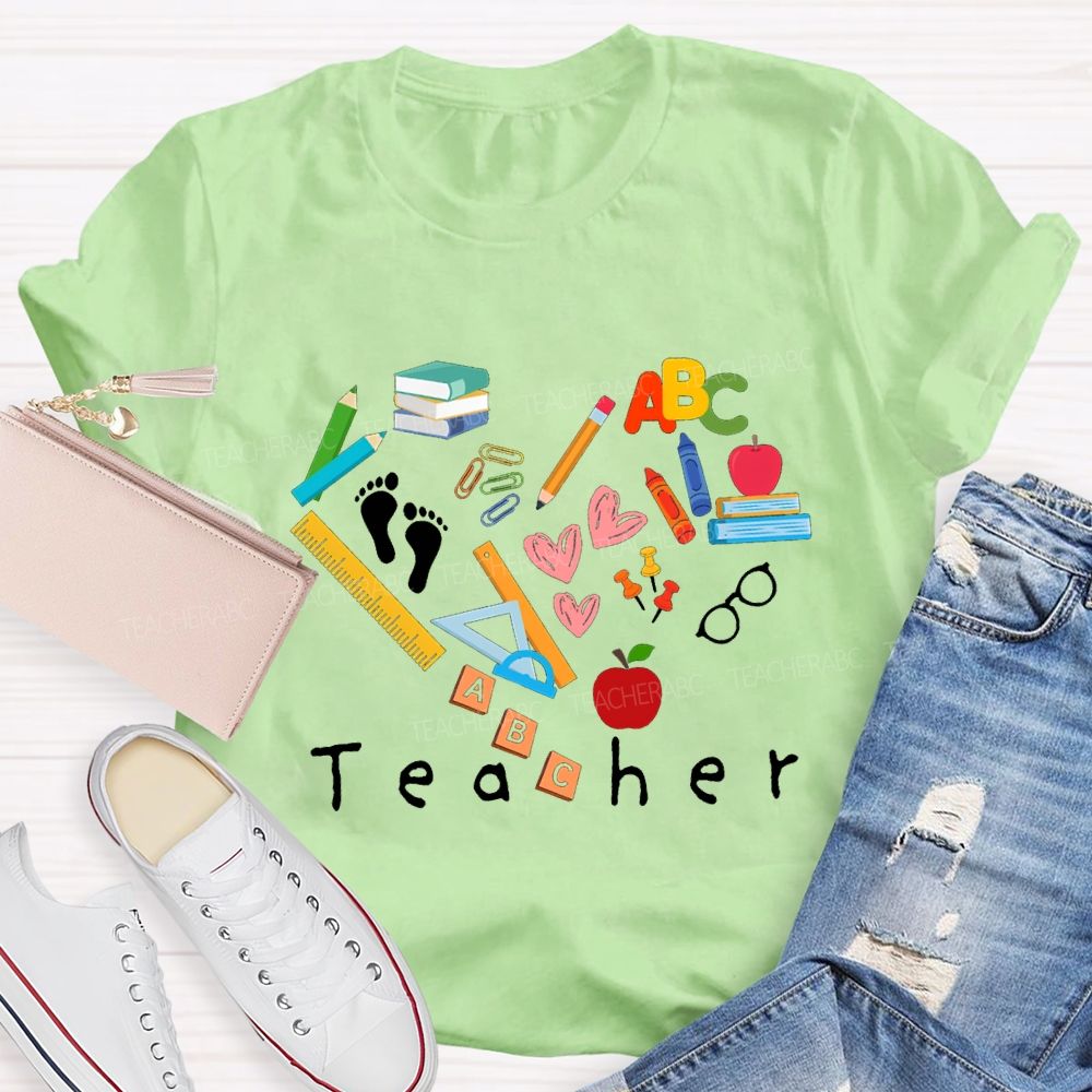 Teacher School Supplies And Heart Teacher T-shirt