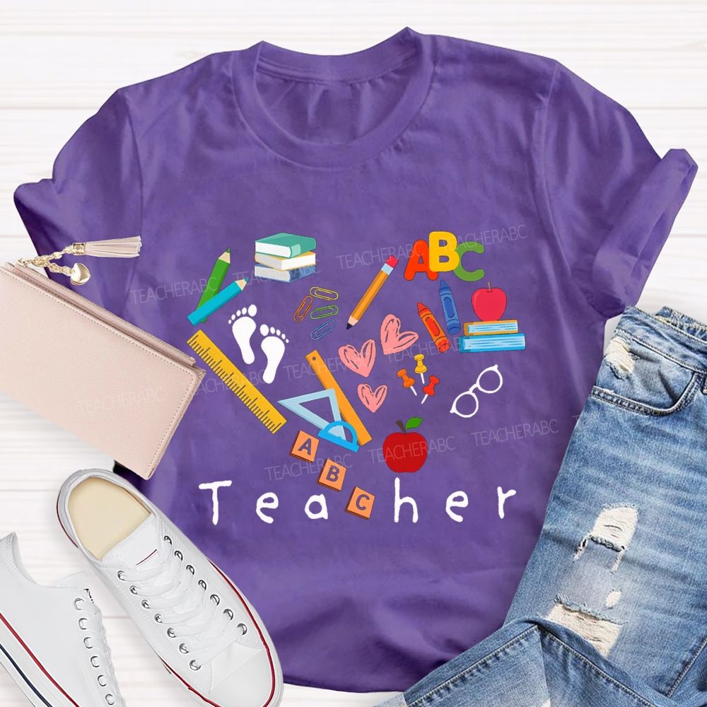 Teacher School Supplies And Heart Teacher T-shirt