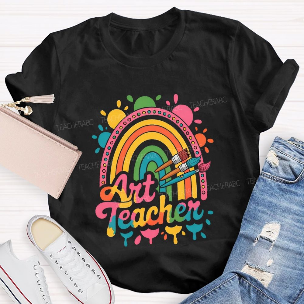 Art Teacher Gradient Text And Colorful Sun Teacher T-shirt