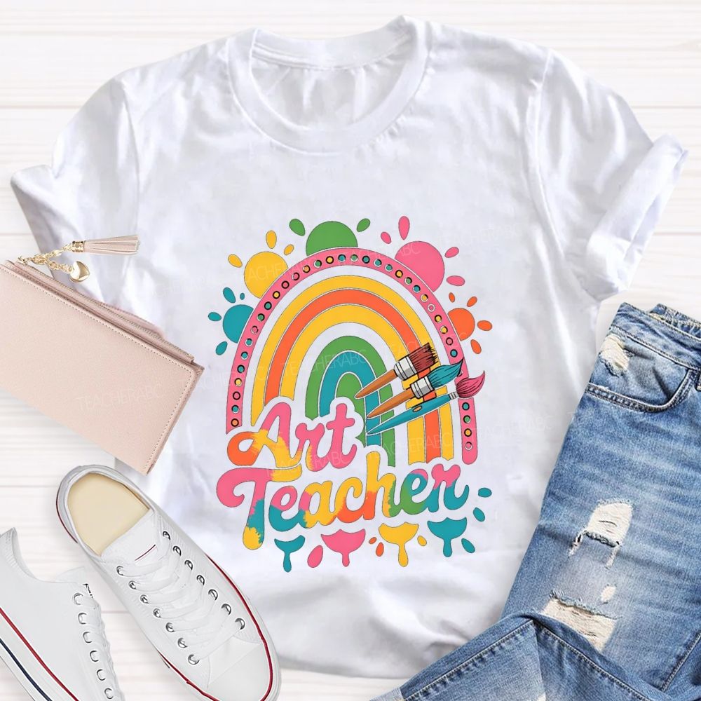 Art Teacher Gradient Text And Colorful Sun Teacher T-shirt