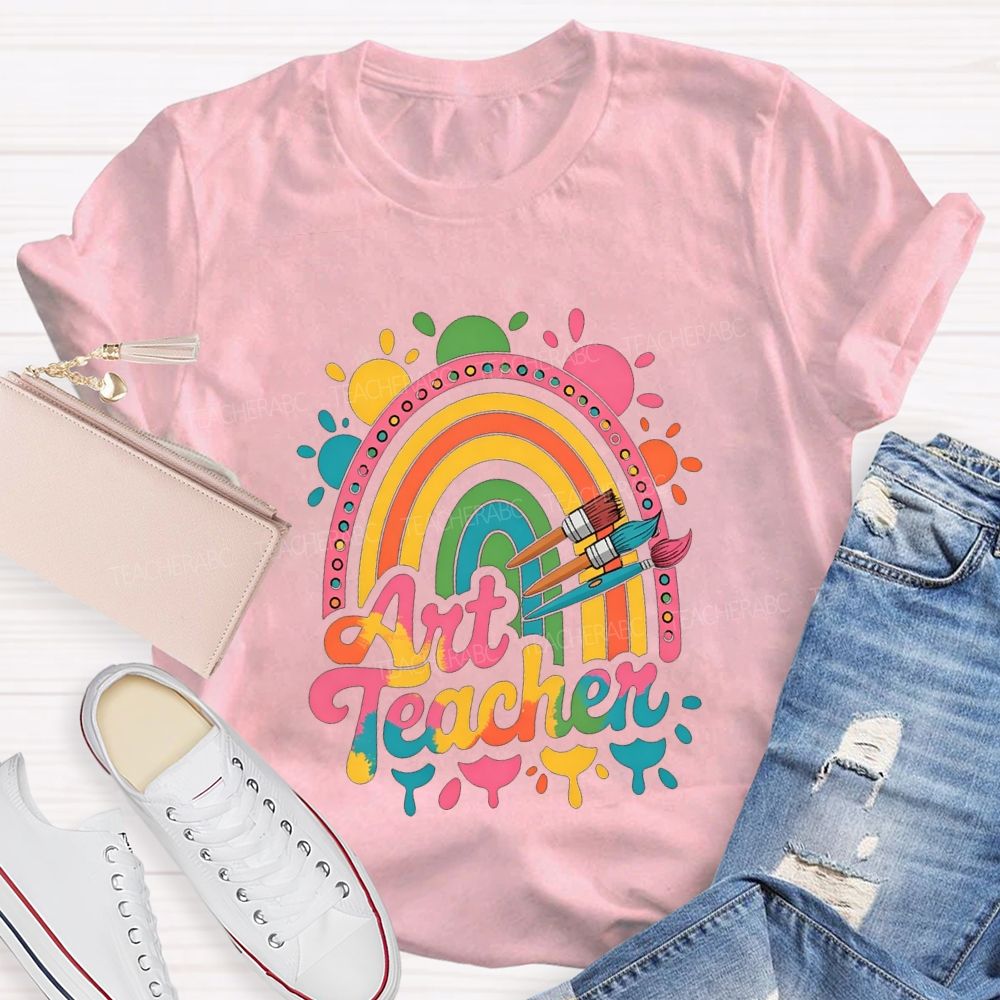 Art Teacher Gradient Text And Colorful Sun Teacher T-shirt
