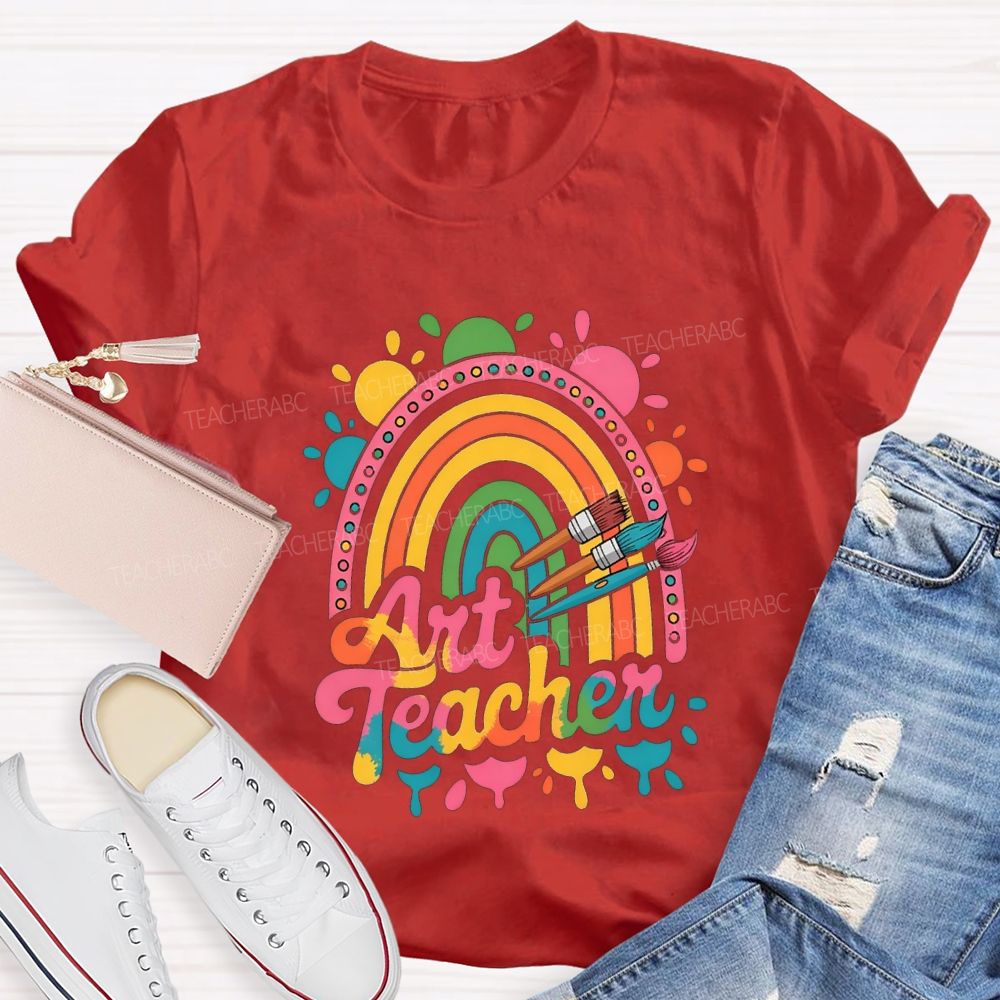 Art Teacher Gradient Text And Colorful Sun Teacher T-shirt