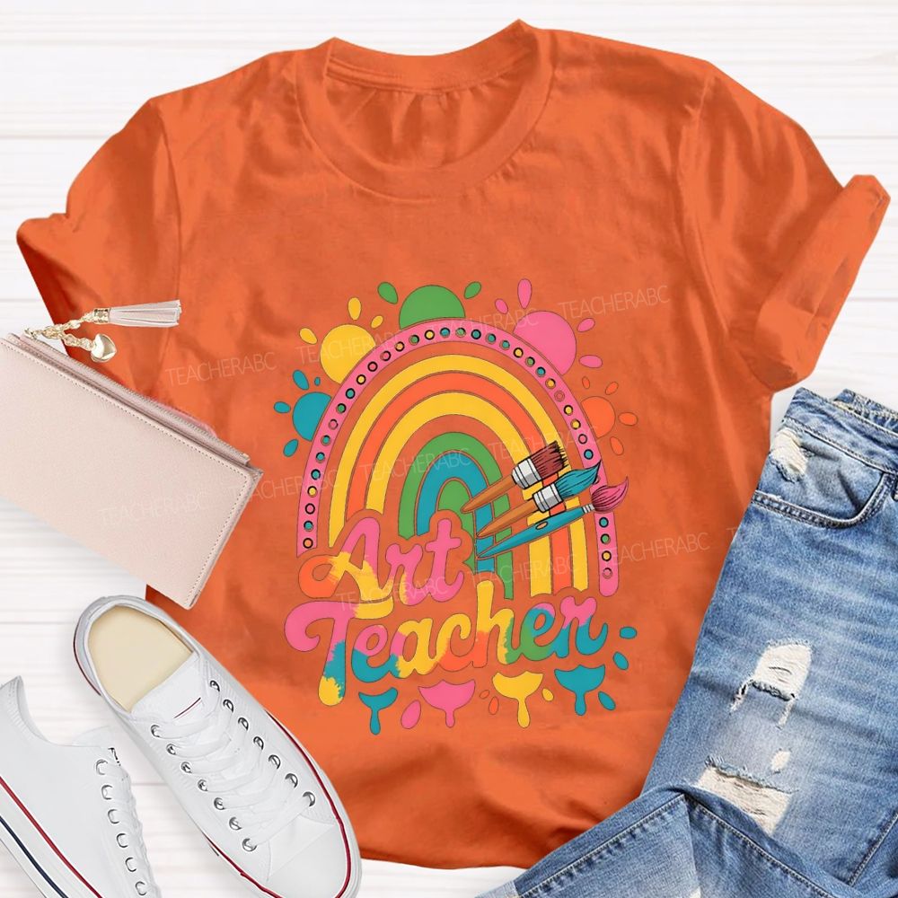 Art Teacher Gradient Text And Colorful Sun Teacher T-shirt