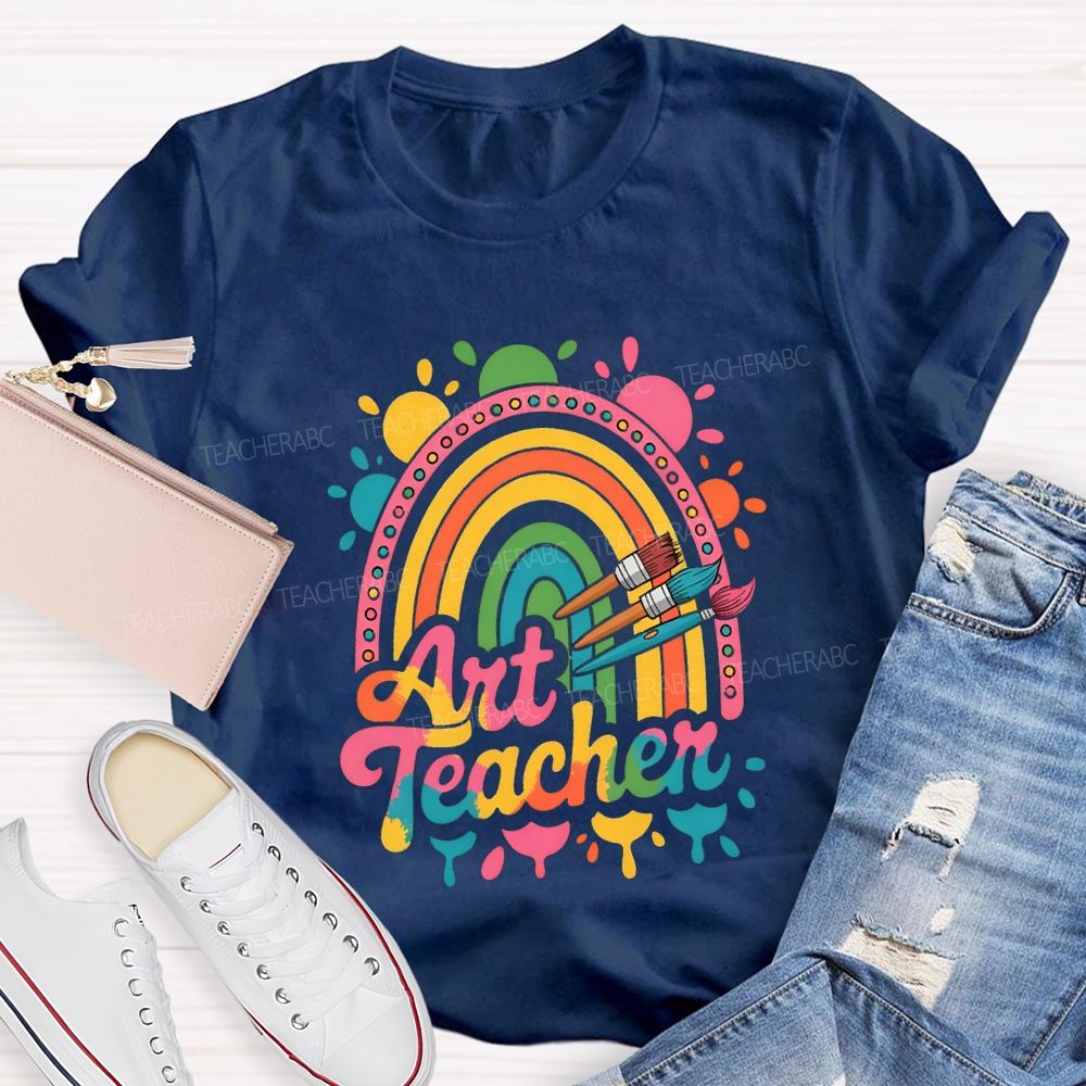 Art Teacher Gradient Text And Colorful Sun Teacher T-shirt