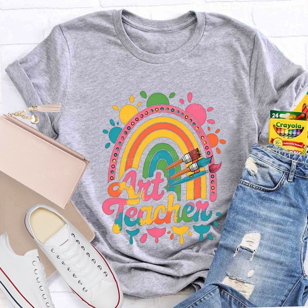 Art Teacher Gradient Text And Colorful Sun Teacher T-shirt