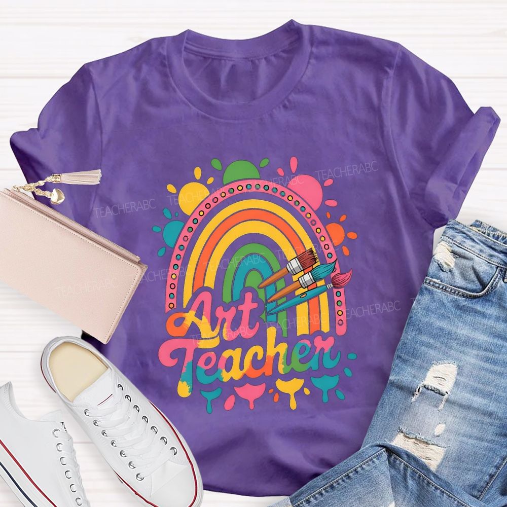 Art Teacher Gradient Text And Colorful Sun Teacher T-shirt