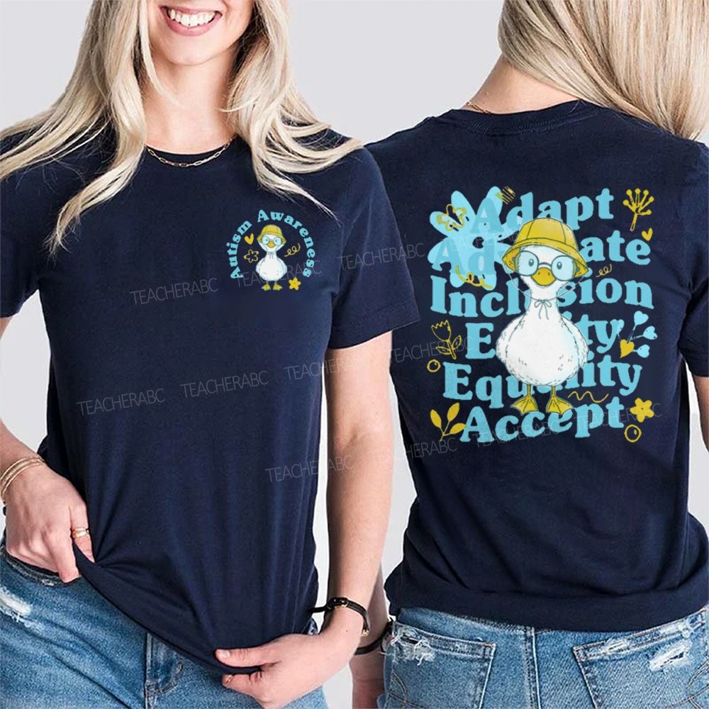 Autism Awareness Duck Double Printed T-shirt
