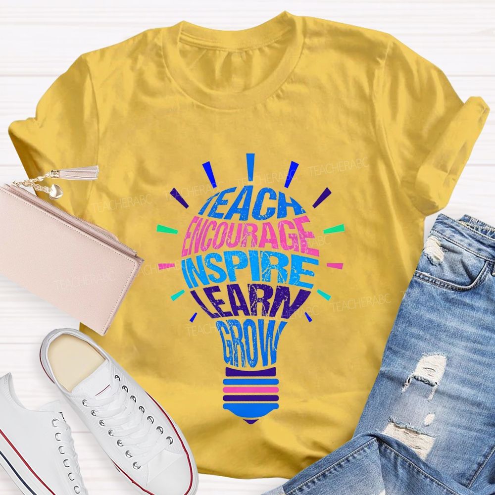 Teach Encourage Inspire Learn Grow Teacher T-shirt