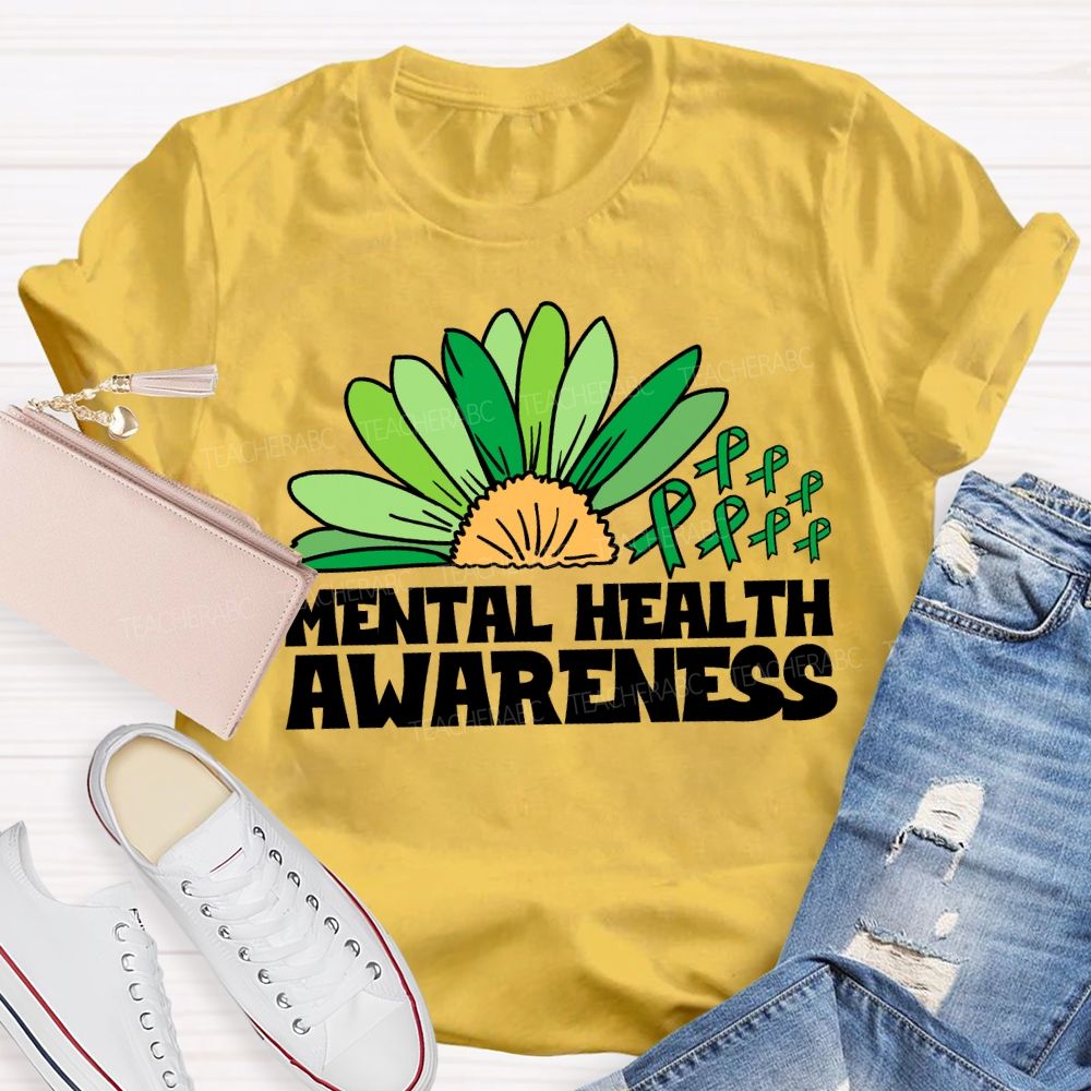 Green Ribbon Mental Health Awareness Teacher T-Shirt