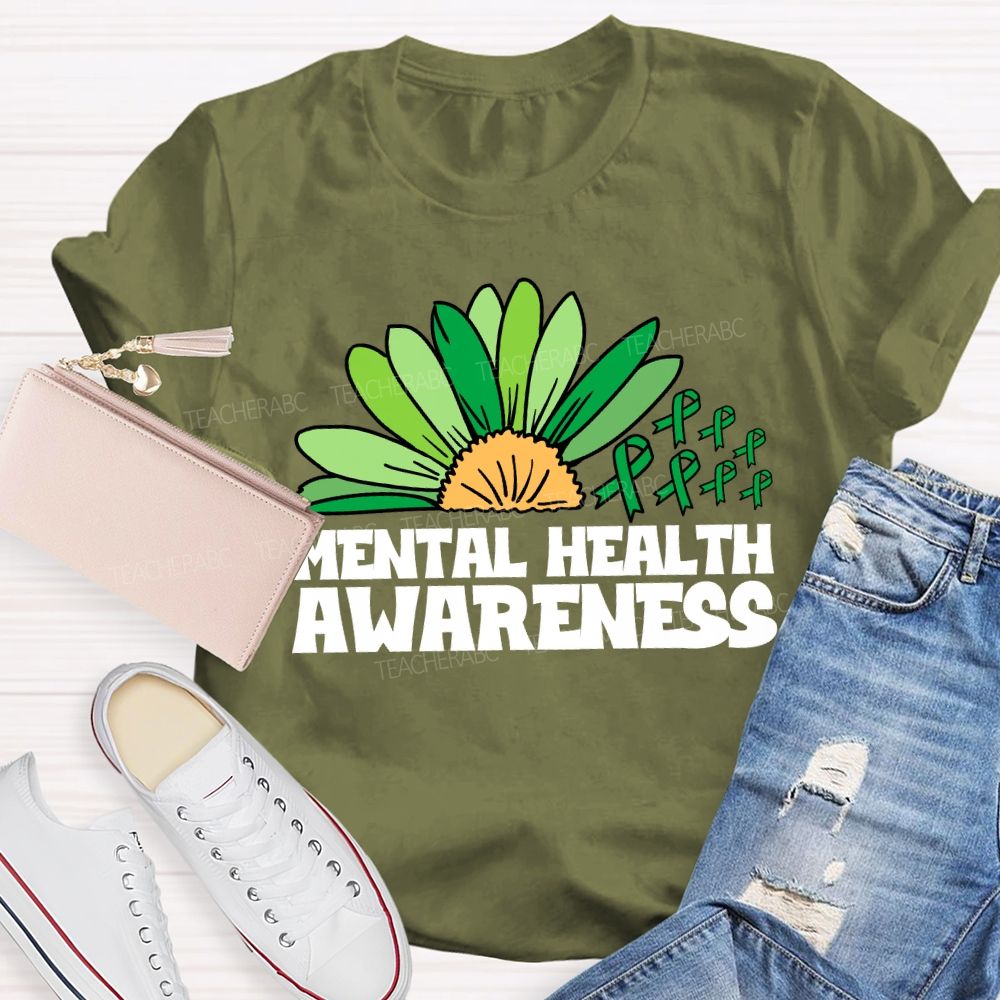 Green Ribbon Mental Health Awareness Teacher T-Shirt