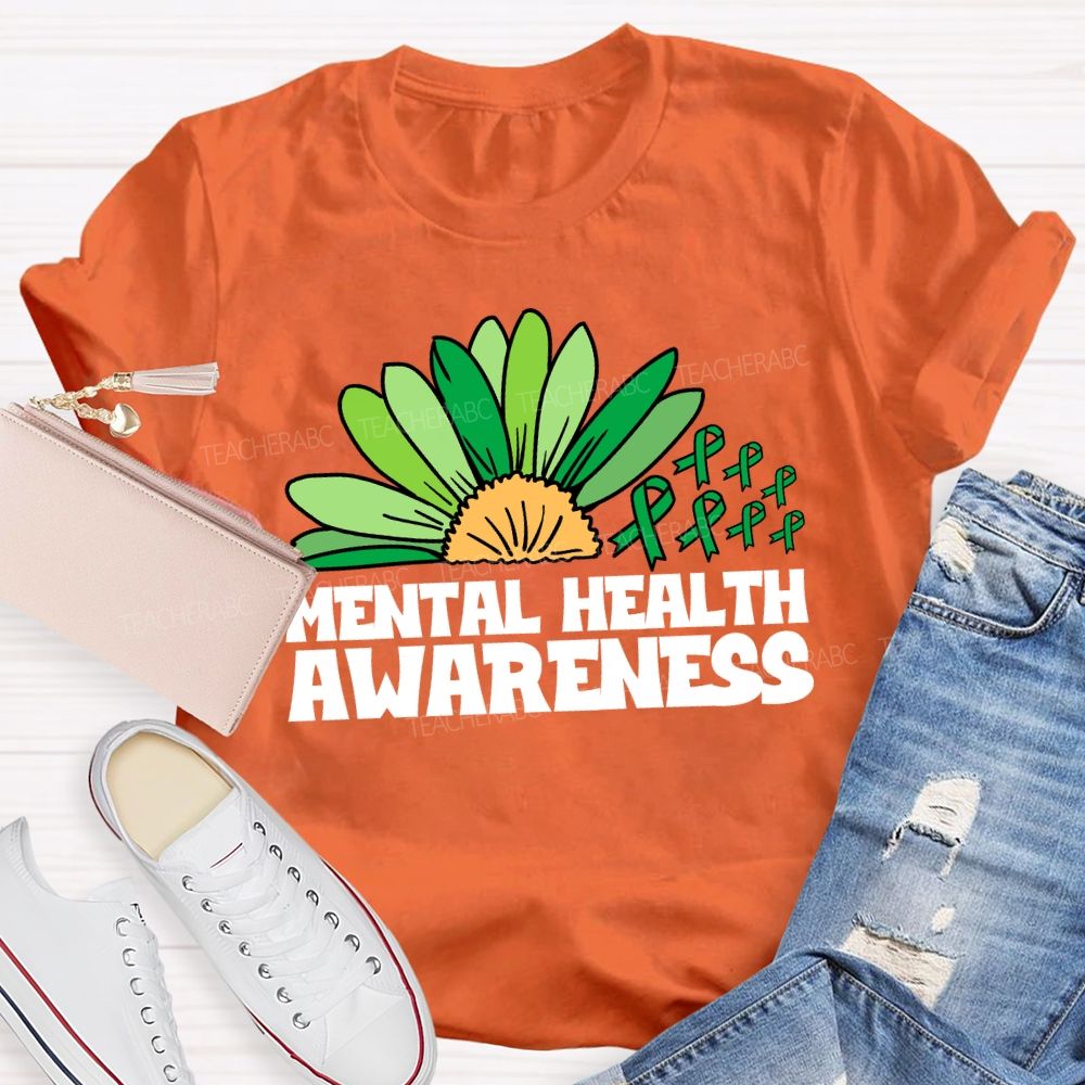Green Ribbon Mental Health Awareness Teacher T-Shirt