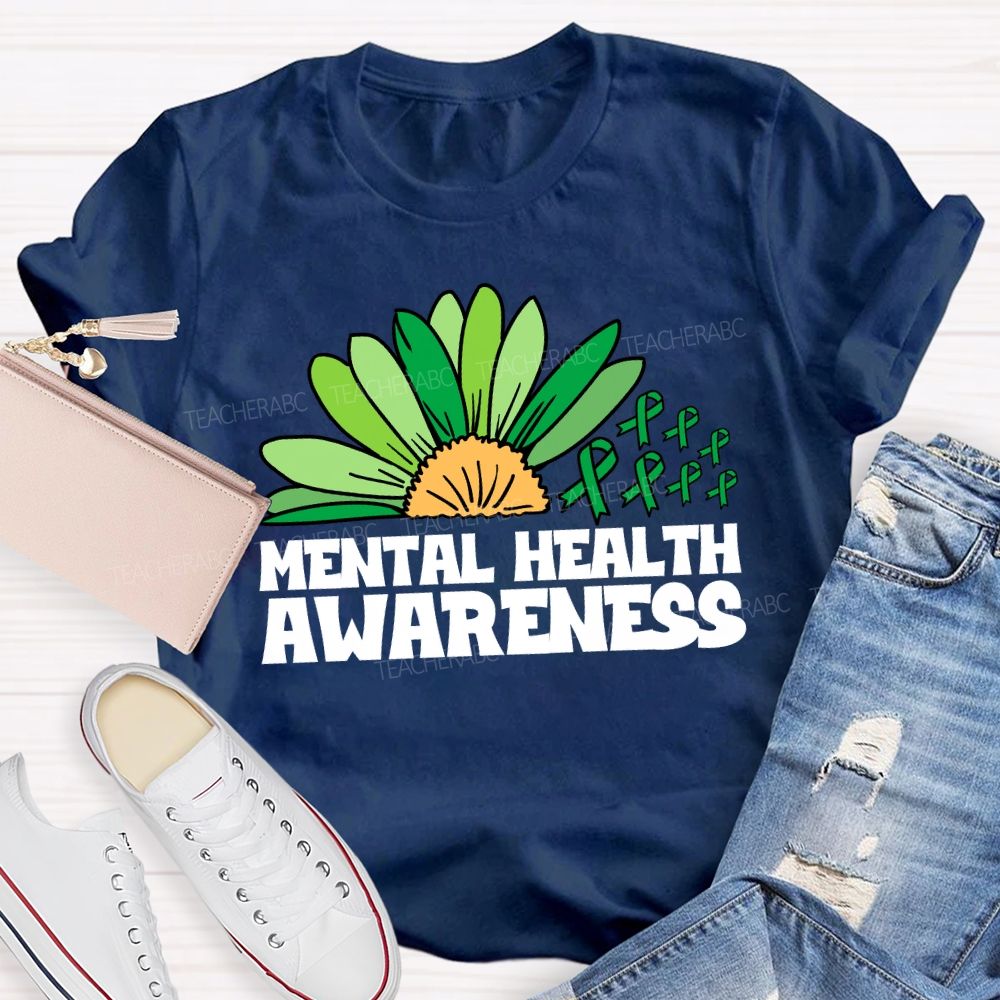 Green Ribbon Mental Health Awareness Teacher T-Shirt