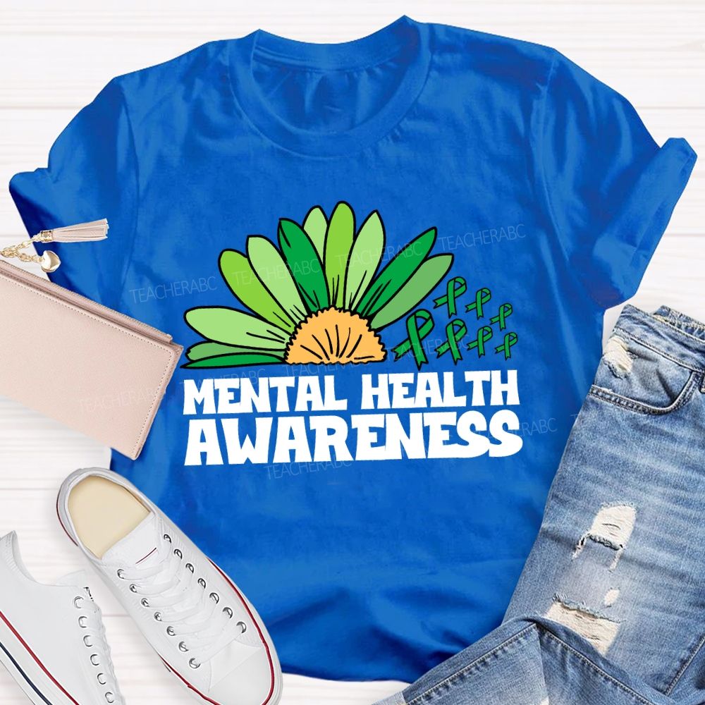 Green Ribbon Mental Health Awareness Teacher T-Shirt